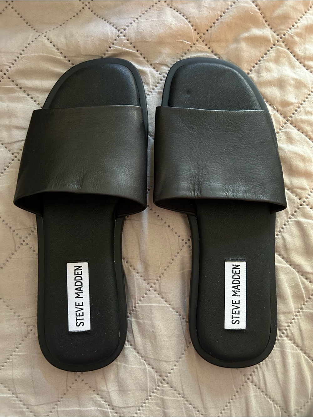 Steve Madden Black Slide Sandals - Women's Sleek Wide-Band Slides